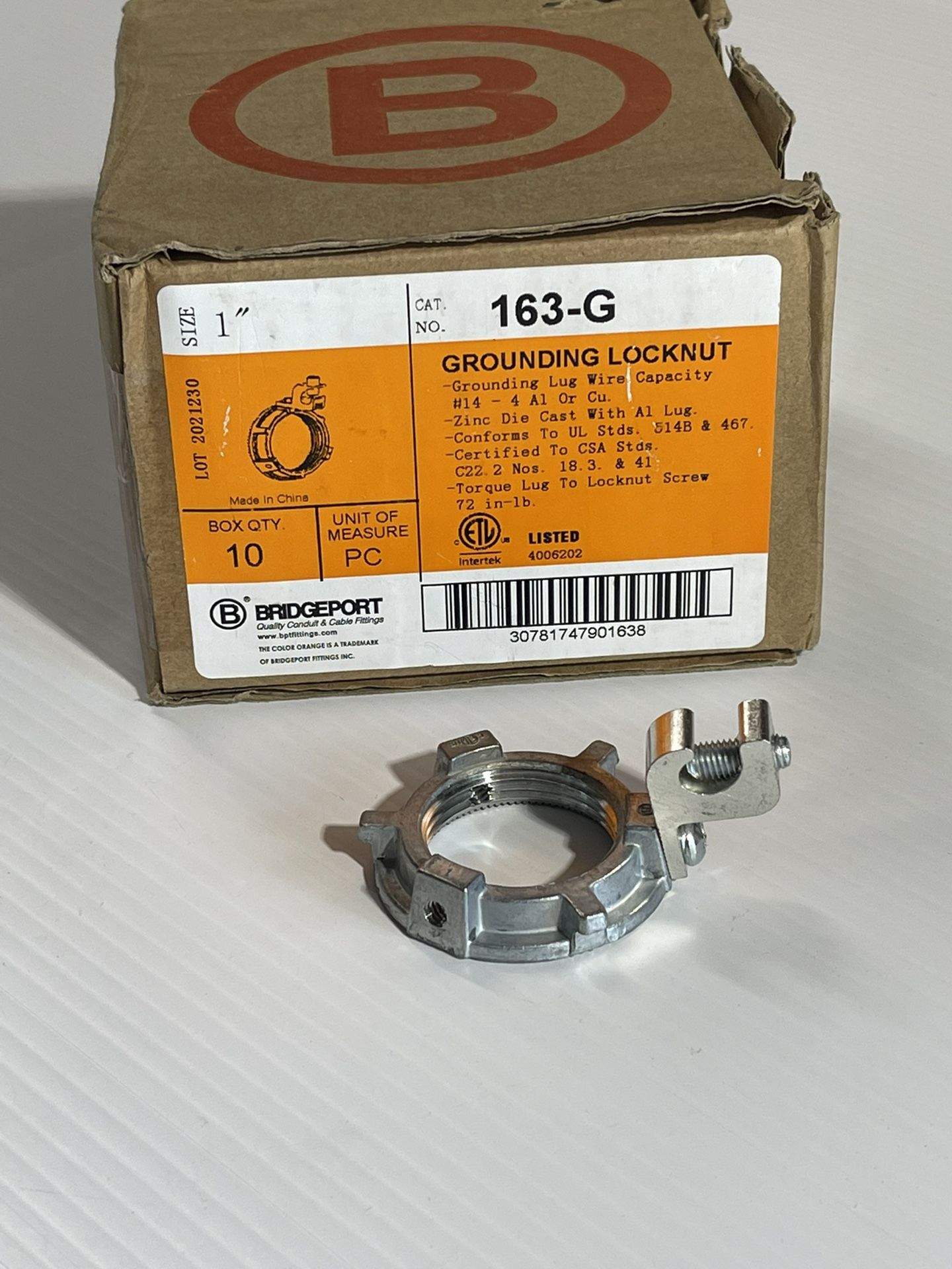 BRIDGEPORT 163-G 1" GROUNDING LOCKNUT W/LUG