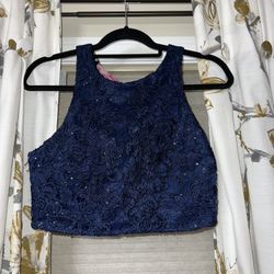 Navy Blue Flower Top & Skirt Set  - 9 