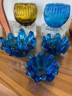 Set of 3 blue Murano retro stacking ashtrays - ‘Made in Italy’ attached