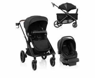 Transformer Stroller Wagon Travel System w/LiteMax NXT (Pitch Black) Convert from Stroller to Wagon, For Baby & Toddler, Rear-Facing Lightweight Car S