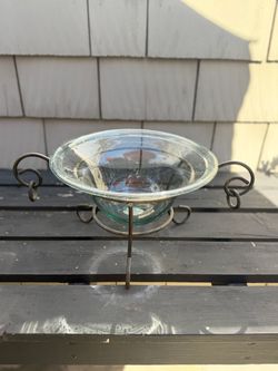 Glass Bowl with Wrought Iron Stand