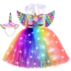 Girls LED Unicorn Rainbow Dress