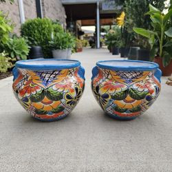 Talavera Small Turquoise Clay Pots. Planters. Plants. Pottery, $35 cada una.
