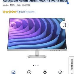 HP - 27" IPS LED FHD FreeSync Monitor with Adjustable Height (HDMI, VGA) - Silver & Black