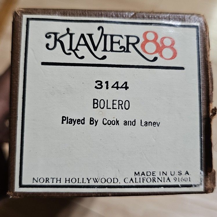 Klavier 88 Piano Roll 3144 Bolero Tempo 75 Played by Cook & Lanev Vintage *READ