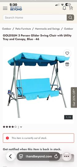 GOLDSUN 3 Person Glider Swing Chair with Utility Tray and Canopy, Blue