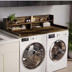 Washer Dryer Countertop, 54" x 27.55" 2-Tier Washer Dryer Topper with Edge,  Rustic Brown