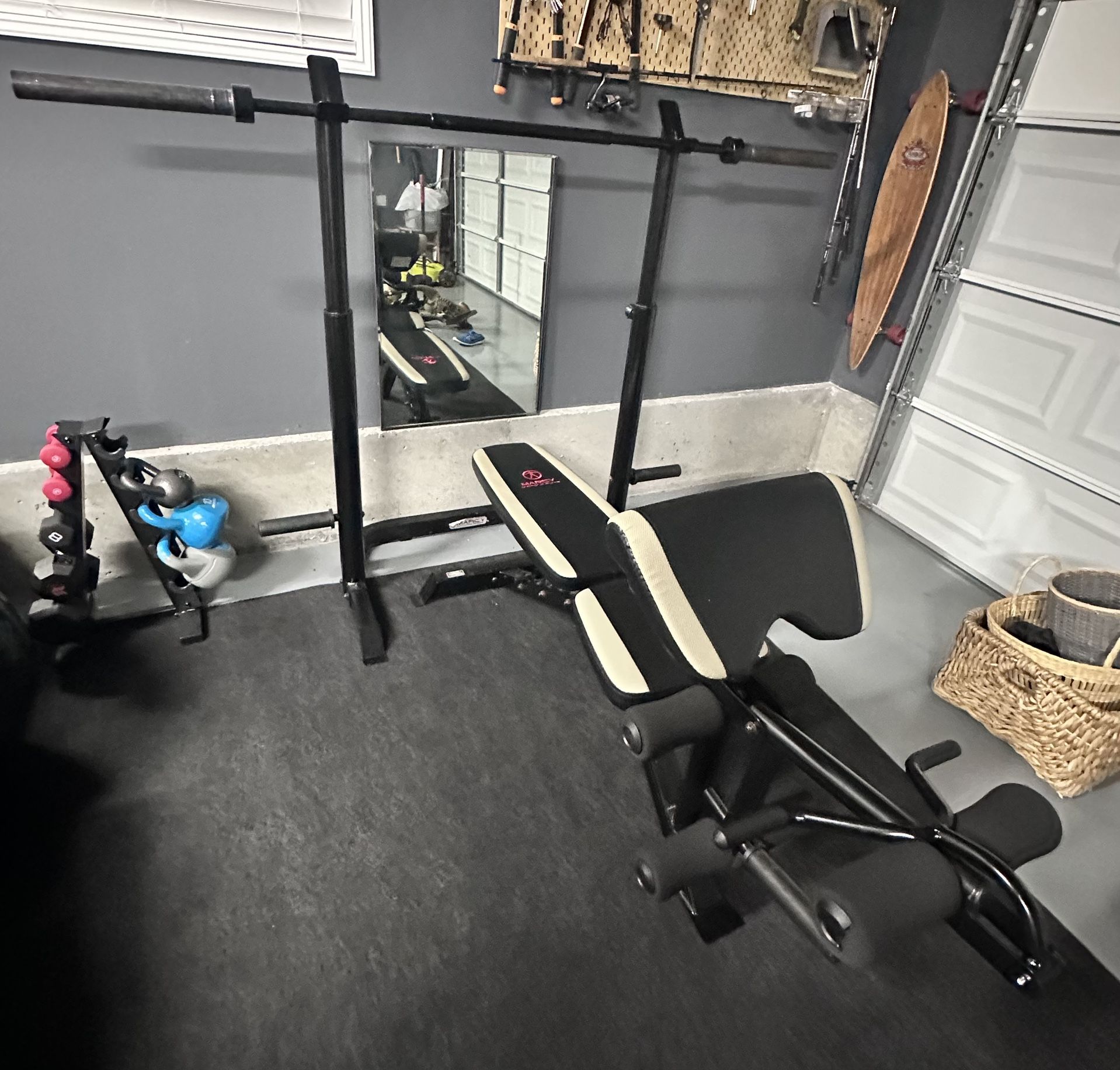 Marcy Bench Press Bench, Adjustable Rack, and Bar Set