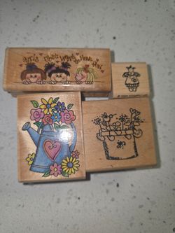 Lot of 4 Wooden Rubber Stamps
