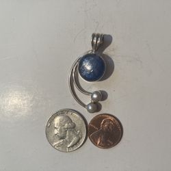 Vintage Sterling Silver 925 Pendant Baby Blue Stone And Pearl
