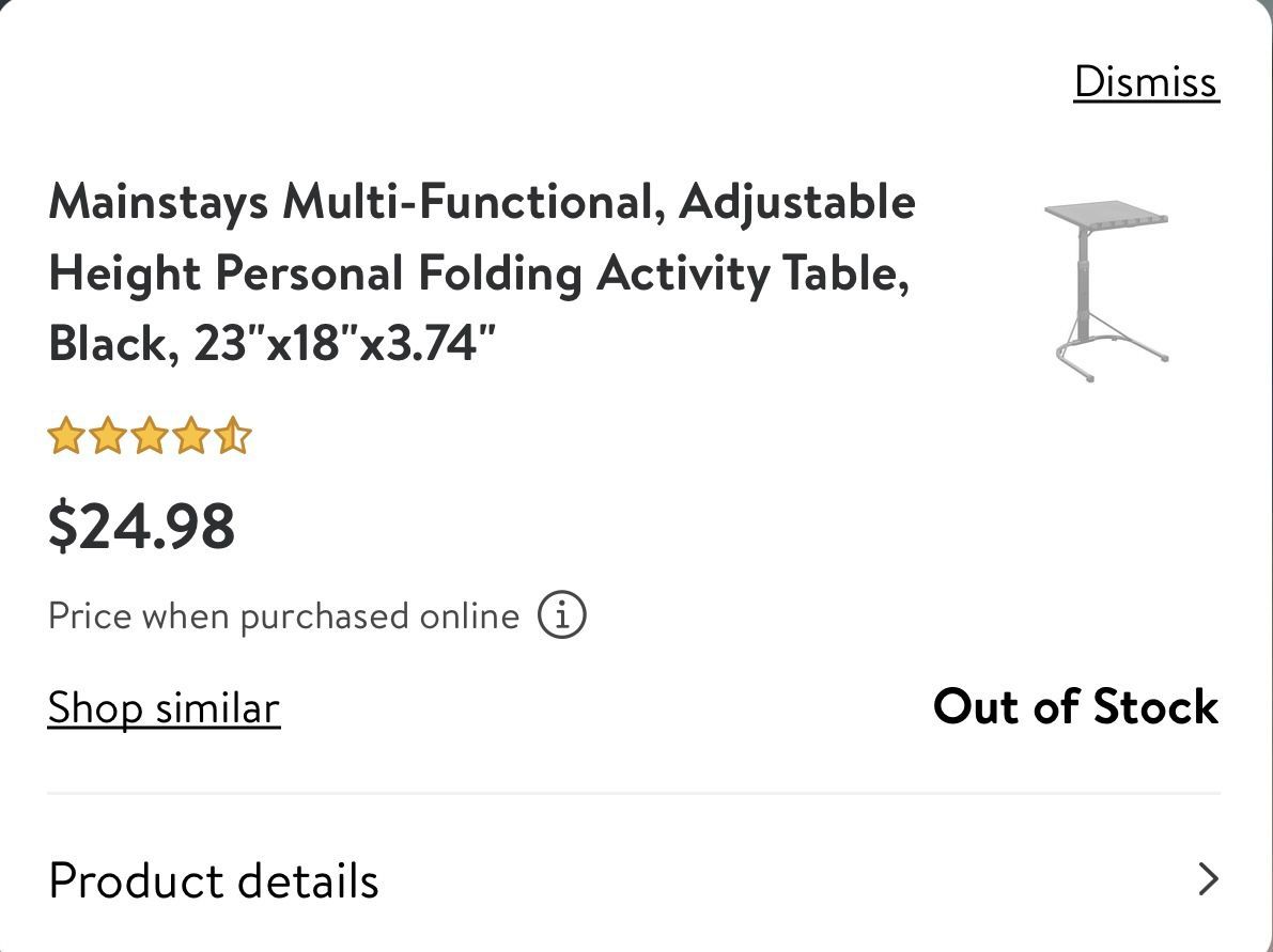 Mainstays Multi-Functional, Adjustable Height Personal Folding Activity Table, Black, 23"x18"x3.74"
