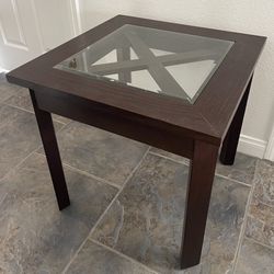 Wooden End Table~Glass Top