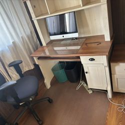Solid Wooden Desk And Matching File Cabinet and Desk Chair