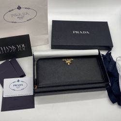 Prada Black Saffiano Leather Zip Around Wallet 1ML506