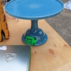 MosserJadeite Blue Glass Cake Stand 