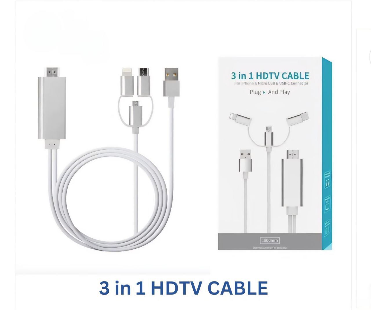 3 in 1 HDTV to iPhone/ Micro USB/ Type c with 6ft Cable
