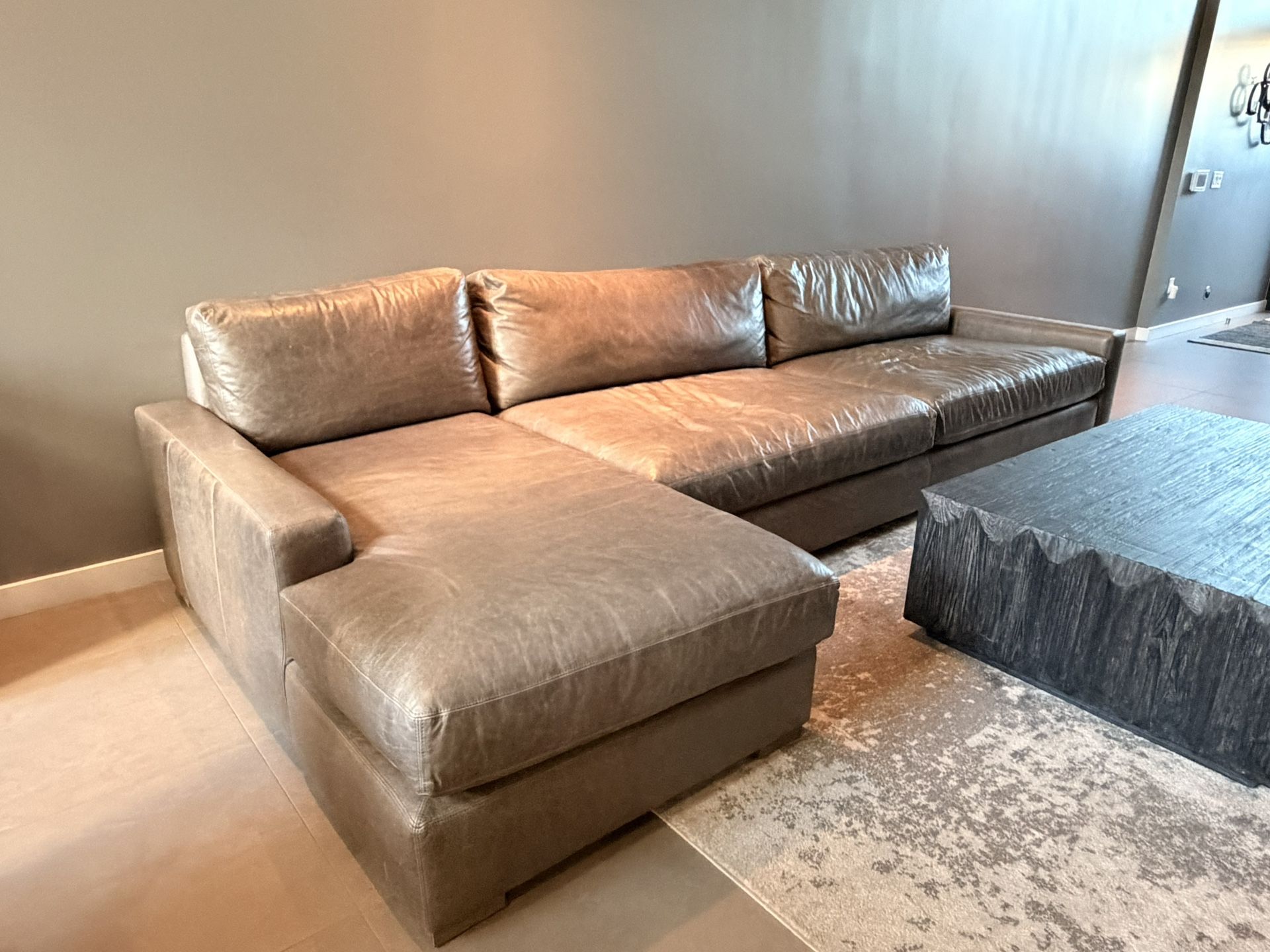 Restoration Hardware Italian Berkshire Pewter Maxwell Couch W Chaise  12 Foot 