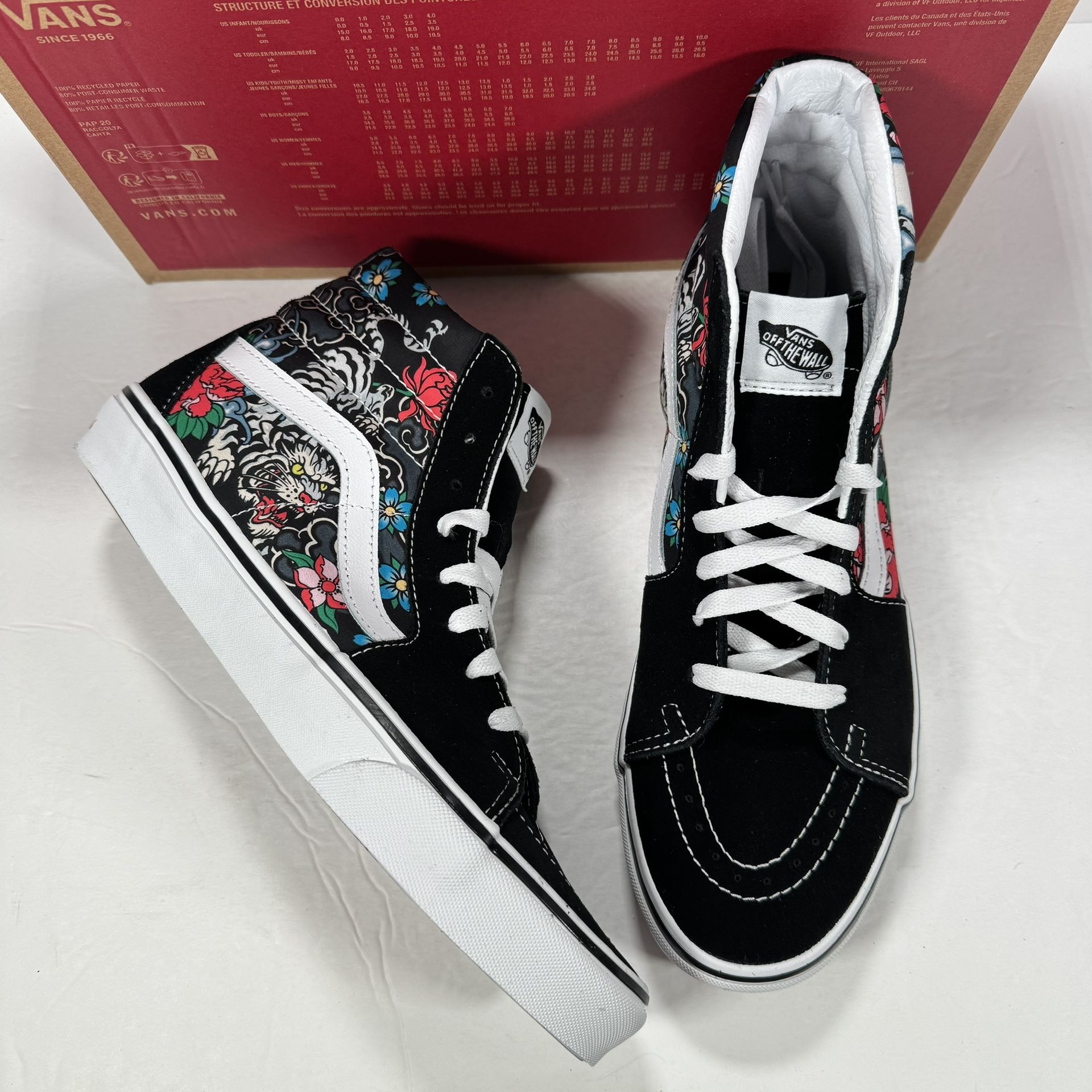 Vans Sk8-Hi Tiger Floral Multi True White High Top Sneakers Men 10 Women 11.5
