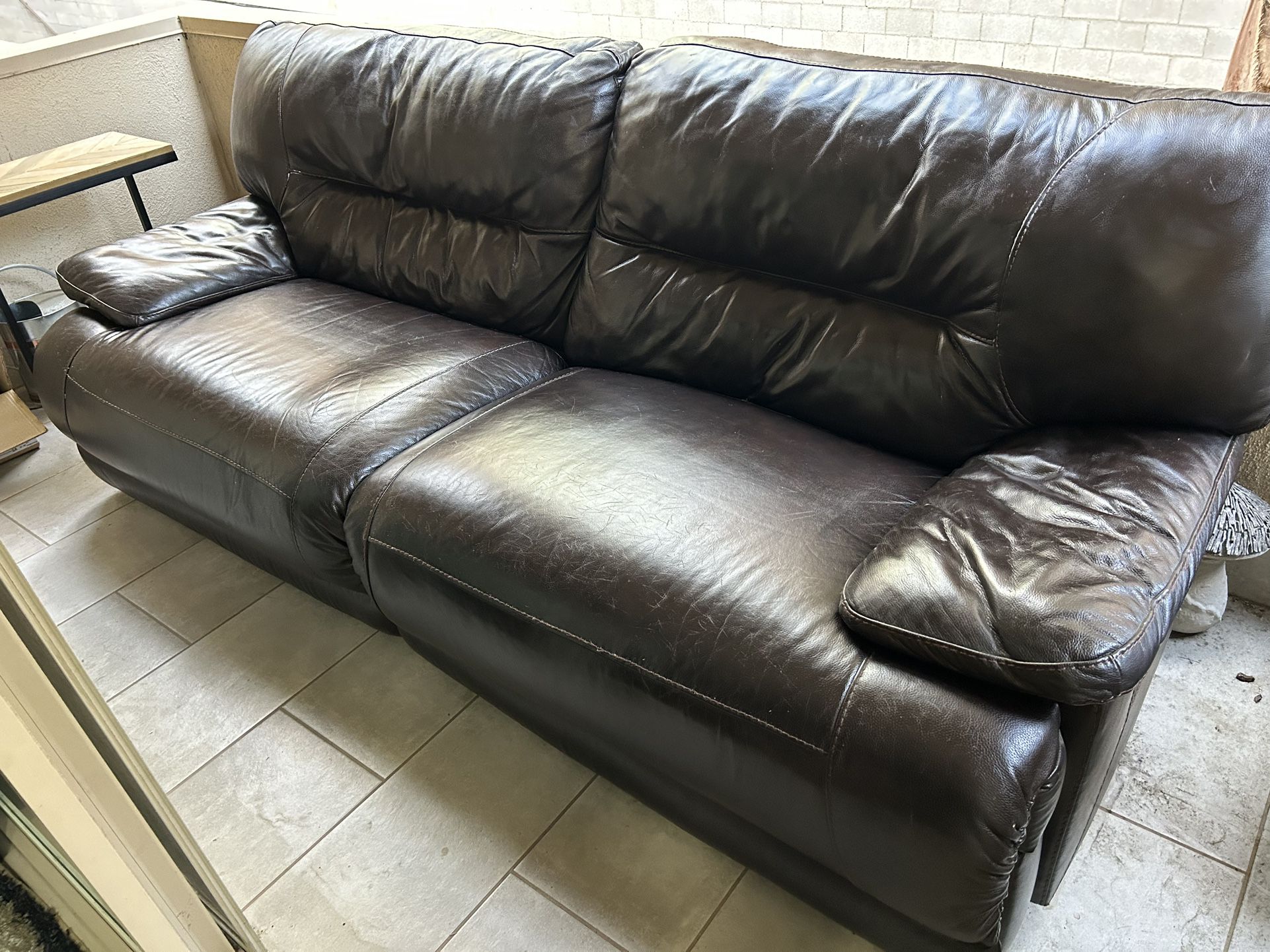 Large Dark Brown Leather Recliner Sleeper Couch Sofa