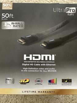 Ultra Pro Elite 50ft In-Wall Rated HDMI Digital HD Cable with Ethernet NEW 