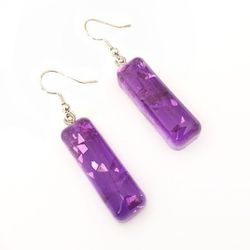 Purple Chunky Glitter Bar Dangle Earrings With Silver Hooks New Handmade Resin