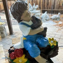 New Kid With Dog Made Out Of Cement Perfect Gift 🎁 