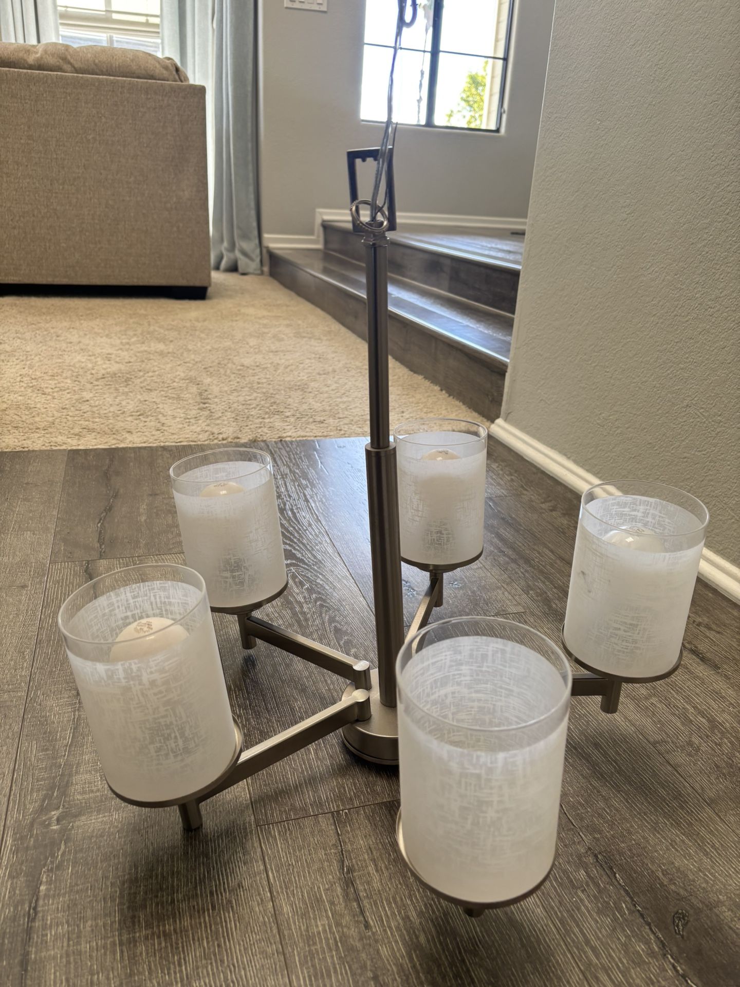 5-Light Brushed Nickel Chandelier Light Fixture with Frosted Glass Shades