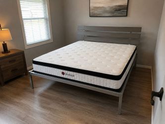 Full Size Mattress + Metal Bed Frame – $150 Each / $300 Both