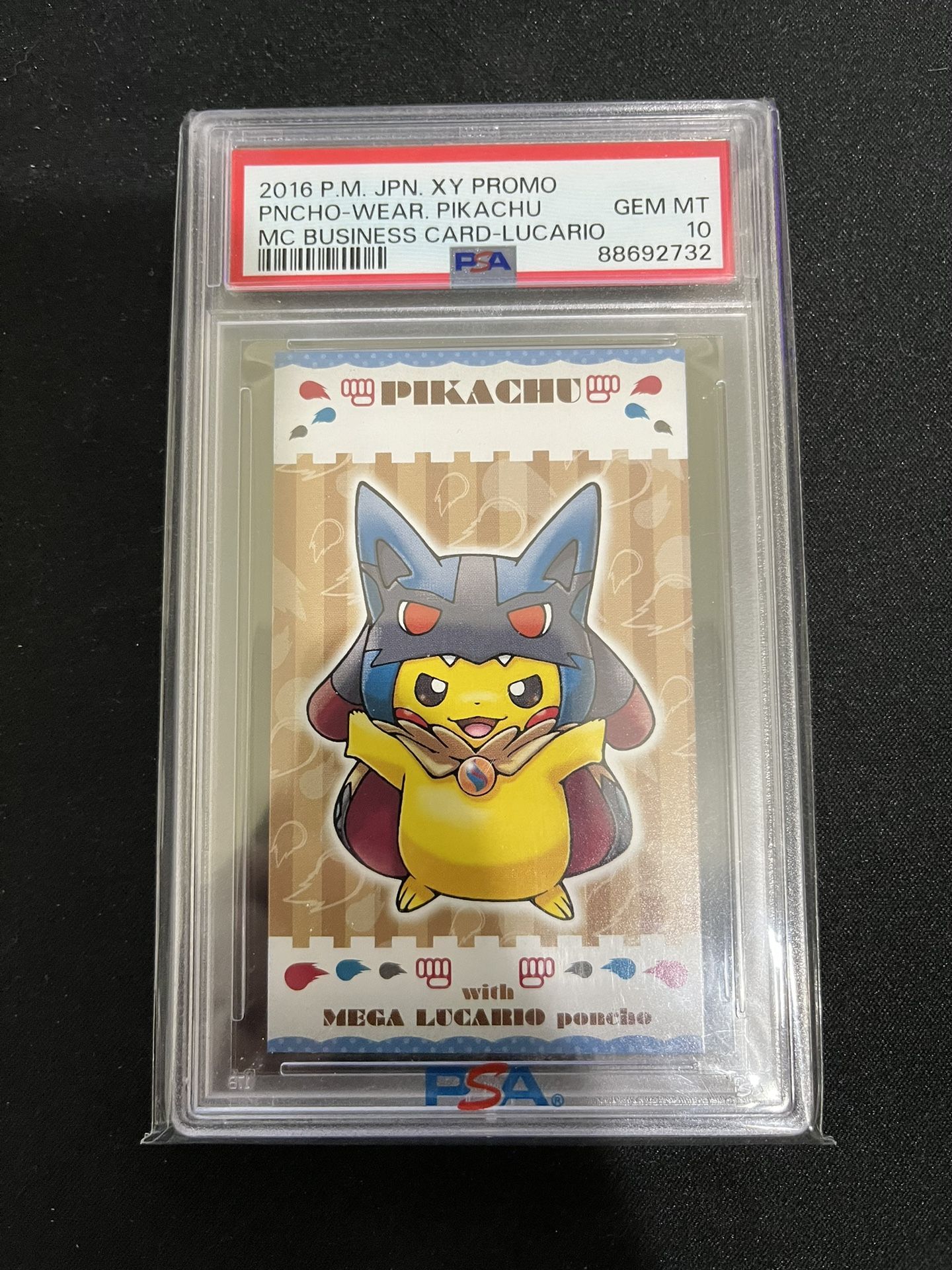 Japanese Pokemon Poncho Wearing Pikachu MC Business Card Lucario PSA 10 Slab