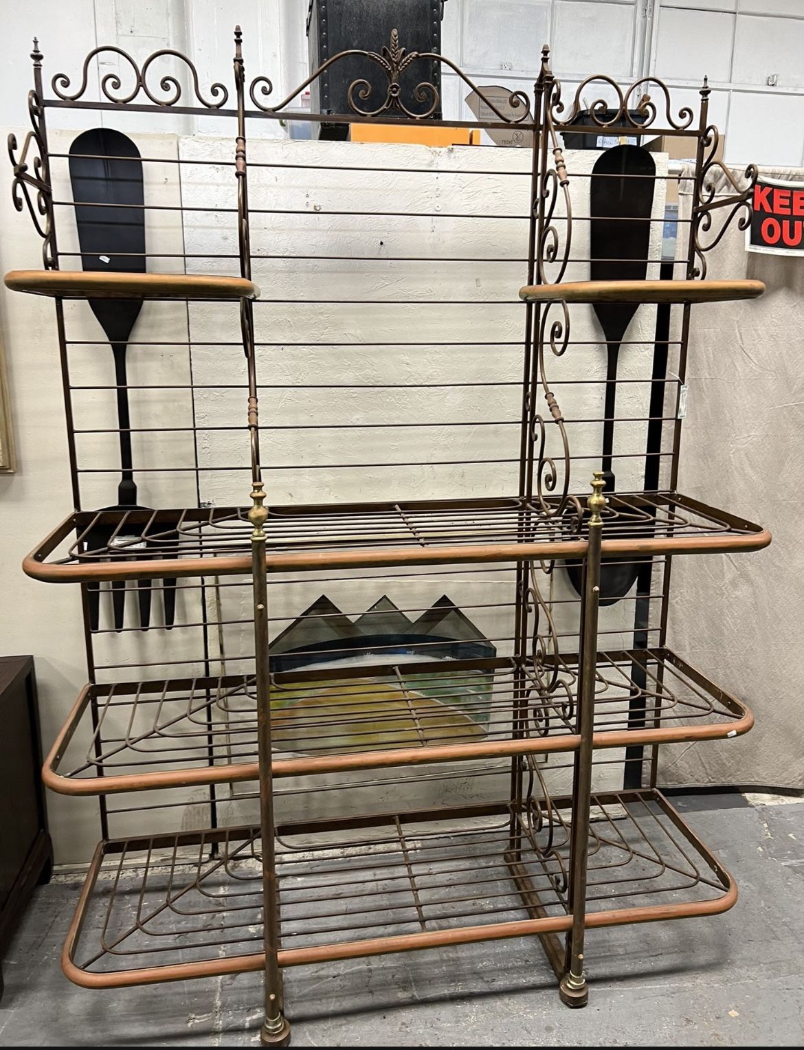 Vintage Large French Bakers Rack Wrought Iron and Brass by Perfit Fils Ltd Paris