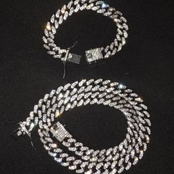 CUBAN CHAIN 22" & BRACELET 8" CZ 18K WHITE GOLD PLATED  SUPER SPARKLE 