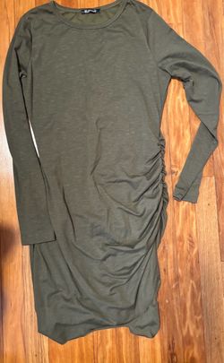 Olive Green Long Sleeve Ruched Midi Dress