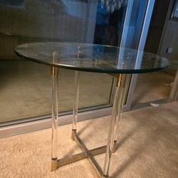 Vintage Glass Top Side Table with Lucite and Brass Tone Base – $165