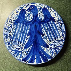 Hand-Painted Blue Eagle Ceramic Plate from Spain / Wall Art