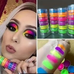 6 Colors Neon Powder, Cosmetic Art for Face and Body, Long-lasting and Waterproof, Fluorescent Matte Rainbow Color Tone, Eyeshadow Pigment, Neon Powde