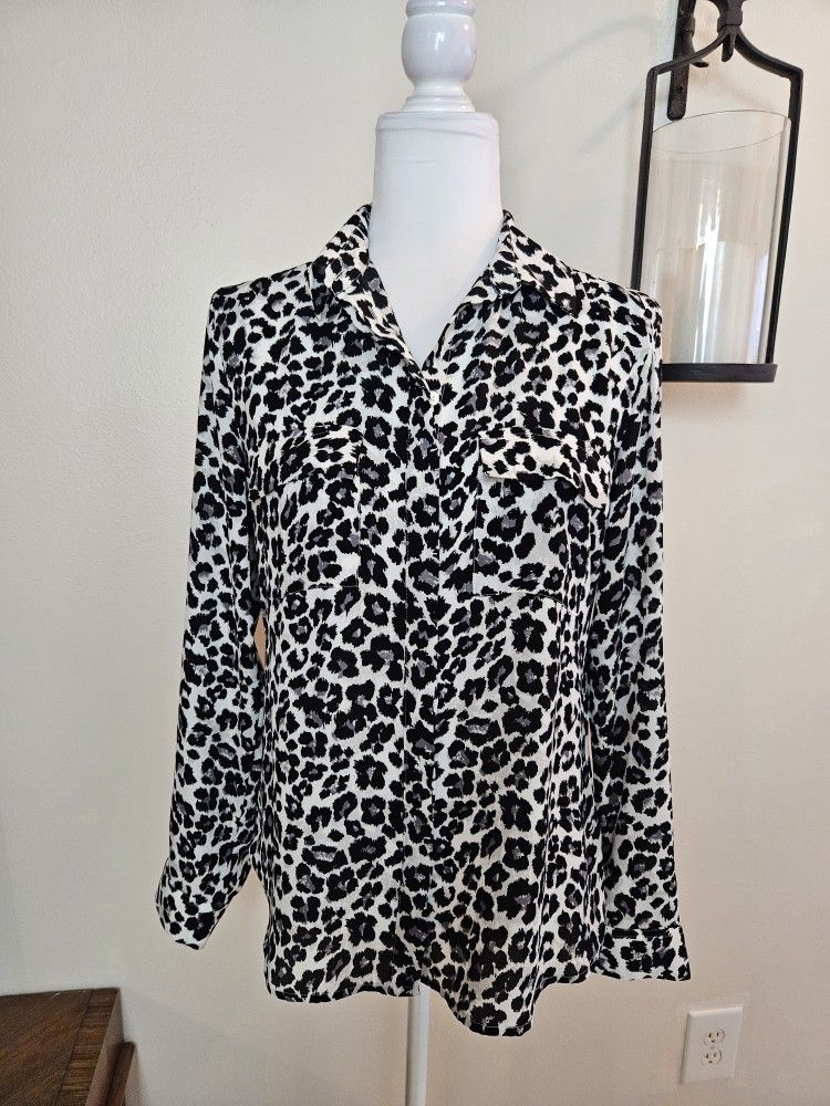 LOFT Women's Cheetah Print Roll Tab Blouse