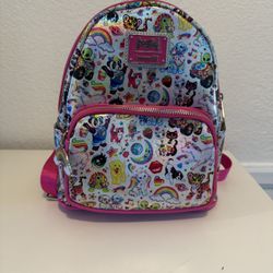 Loungefly Mini Backpack: LISA FRANK ALL OVER PRINT Holographic Iridescent Silver