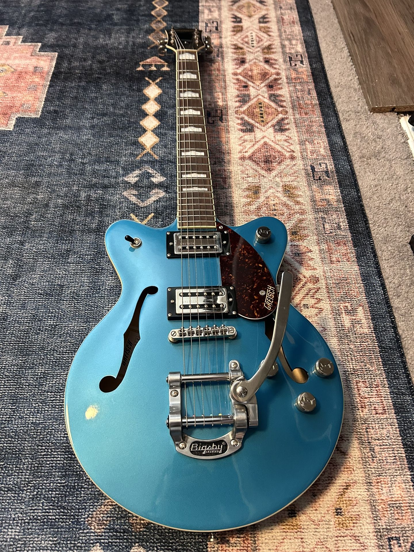 Gretsch Streamliner electric guitar, likely a G2657T Streamliner Center Block Jr. in Ocean Turquoise