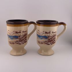 2-vintage myrtle beachstoneware tan and brown glazed coffee mug 12oz