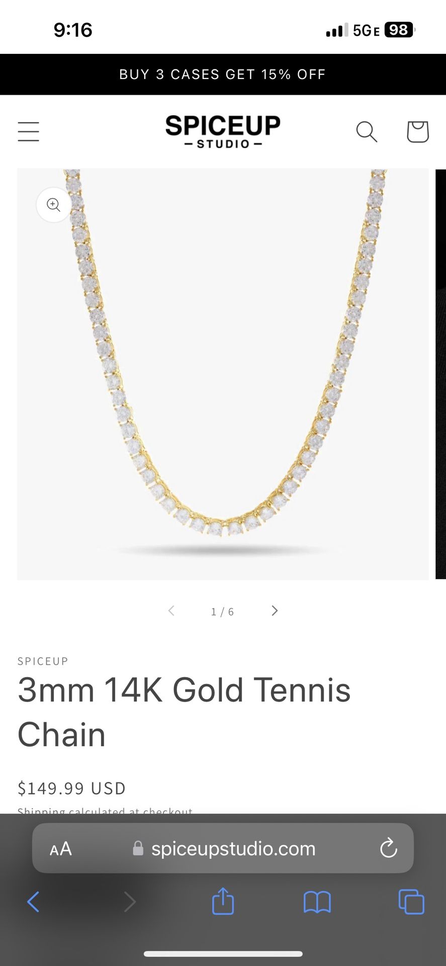 3mm 14K Gold Tennis chain