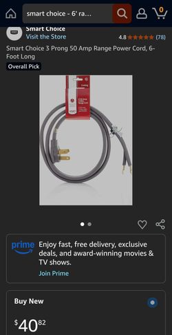 Smart Choice 3 Prong 50 Amp Range Power Cord, 6-Foot Long