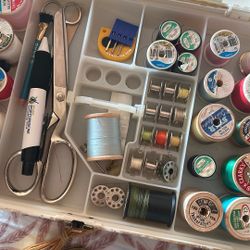Vintage Sewing Box with Goodies 