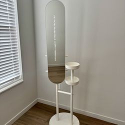Modern Standing Mirror w/ Storage – White