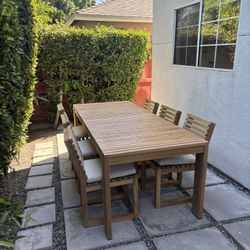 Crate & Barrel Batten Natural Teak Extendable Outdoor Dining Set 