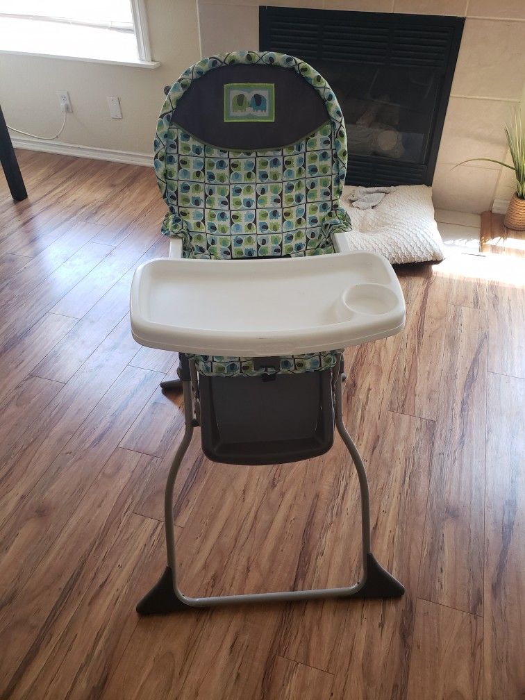 Cosco Simple Fold High Chair With 3 Position Tray Elephant Squares 