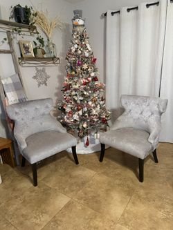 2 Grey Winged Accent Chairs