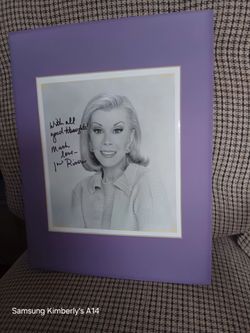 Joan Rivers signed photo in purple frame  #autograph Great Hand SIGNED Joan Rivers 8x10 Vintage Photo. it reads with all good thoughts much love Joan 