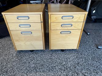 Pair of 3-Drawer Wood Mobile File Cabinets