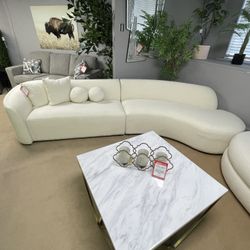 Redondo Ivory Boucle 2pc Curved Sectional / No assembly required