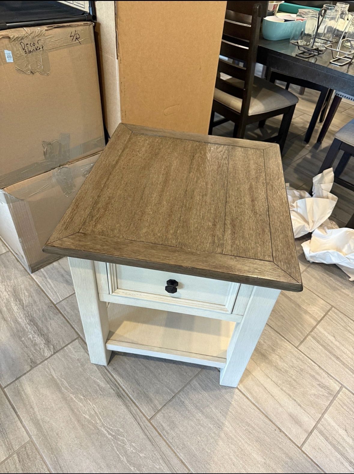 Farmhouse End Table with Drawer and Shelf